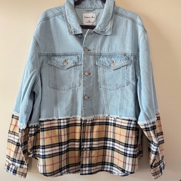 B0048–HighwayJean Two-Tone Denim and Plaid Jacket - Picture 2 of 2